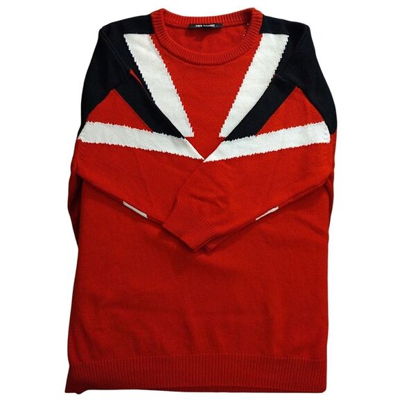 Neil Barrett Oversize Fit Modernist Alpaca Wool Sweater, Large, Red/Black/White - Picture 3 of 9
